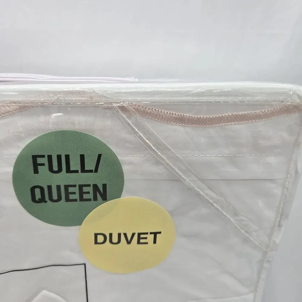 Hotel Collection Duvet Set QUEEN FULL White Embroidered Scalloped Trim Cotton